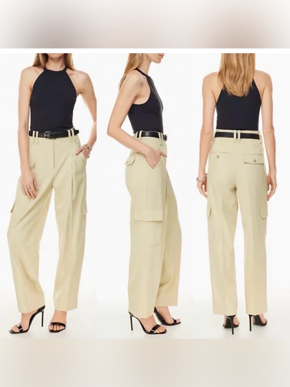 Aritzia Babaton Rojo Cargo Pants Beige City Wool Pleated Trouser Size 8